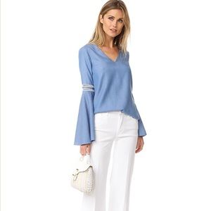 Lovers + Friends chambray bell sleeve seawater top long sleeve 70s style